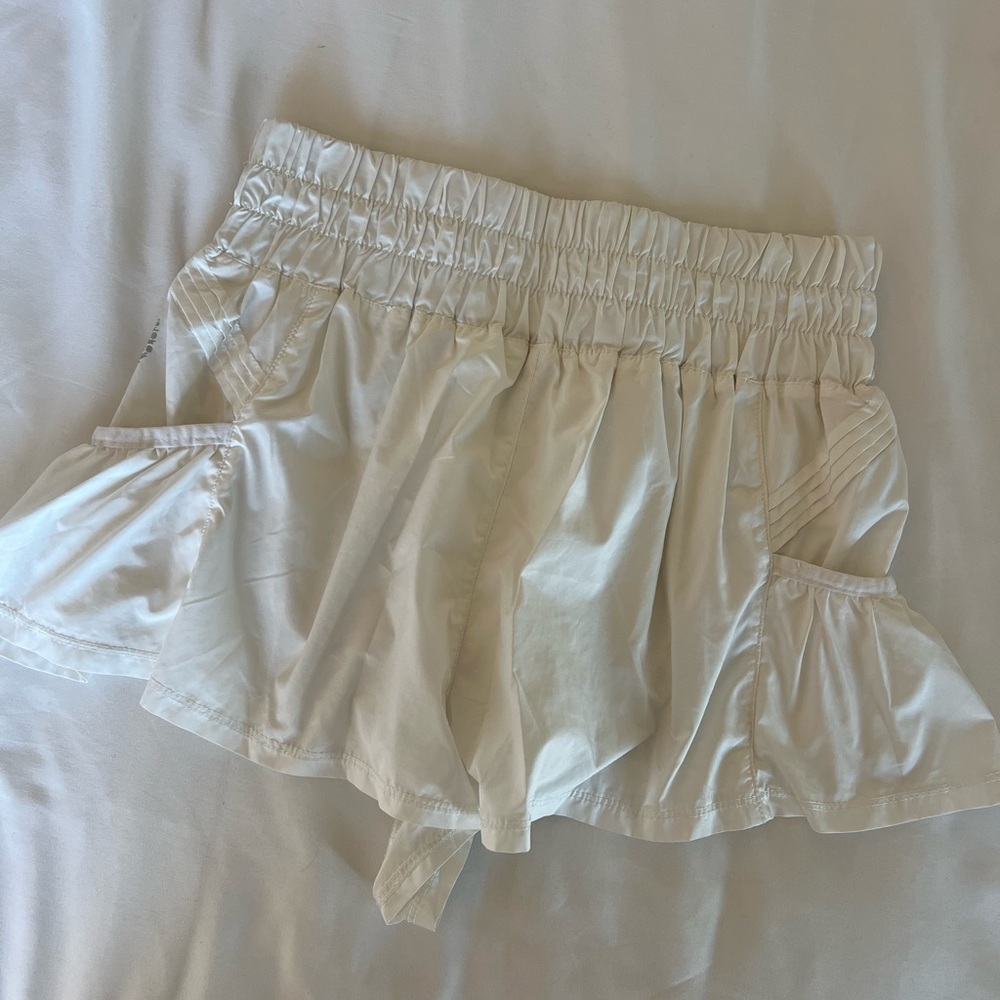 Free People White Smocked Waist Ruffle shorts
